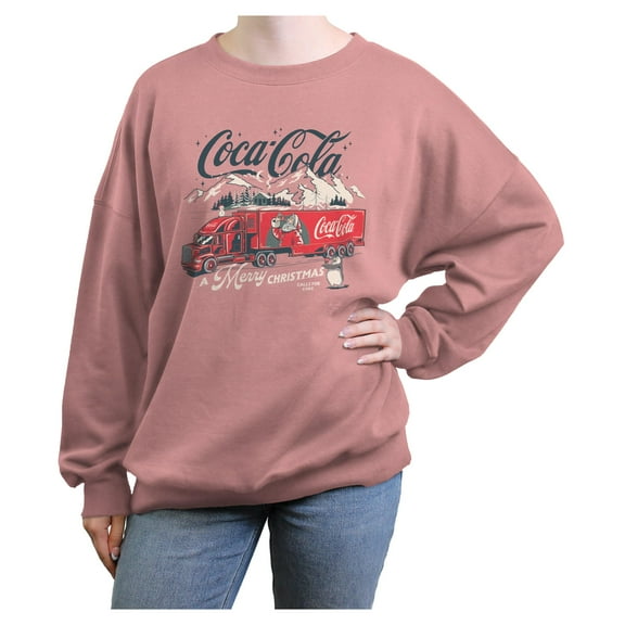 Juniors Coca Cola Merry Christmas Classic Tractor Trailer Sweatshirt