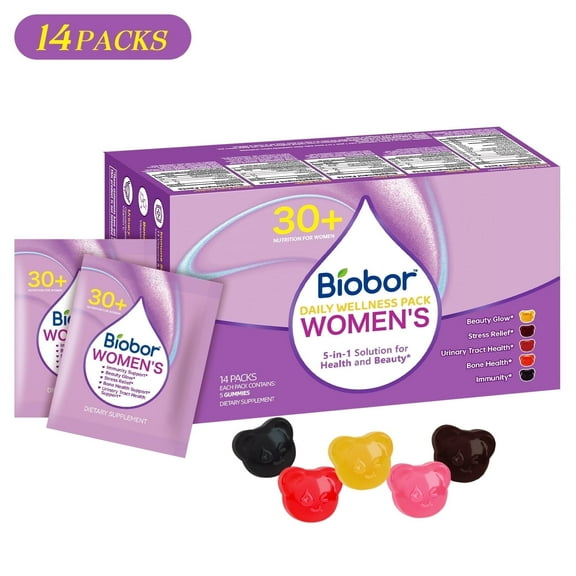 Biobor Women’s Daily Wellness Pack, 5-in-1 Gummy Supplement  14 Packs