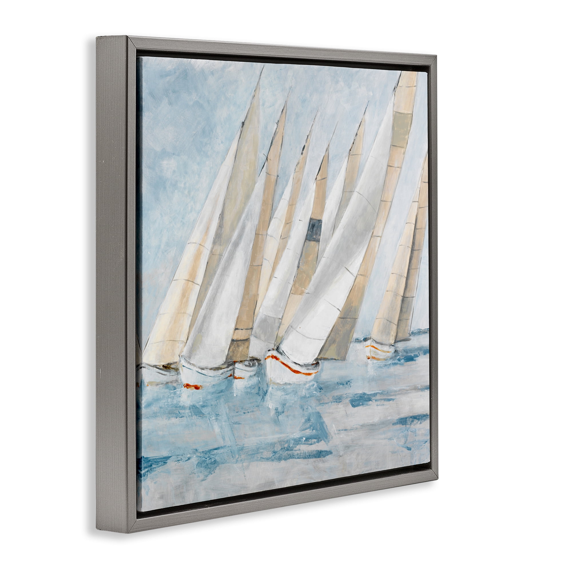 Stupell Industries Sailboat Regatta Coastal Scene Gray Framed Floater Canvas Wall Art, design by Lorenzo Collective