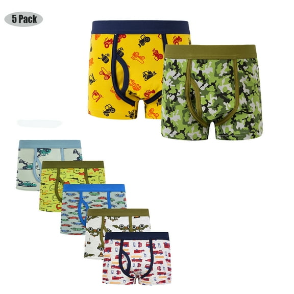 Emy Dola 5 Pack Toddler Boys Boxer Briefs Dinosaur Polar Truck Prints Cotton Underwear for 2-12 Years Kids Boy's Undie Panties