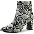 thumbnail image 1 of Unique Bargains Women's Pointed Toe Snake Print Chunky Heel Ankle Boots, 1 of 7