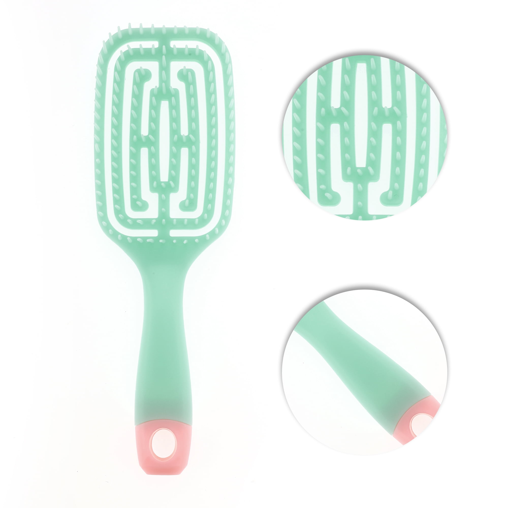 Unique Bargains 1 Pc Hollow Large Curved Hair Brush with Soft Cushion Base Green