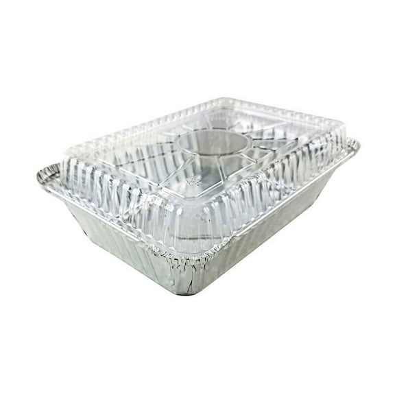 2 1/4 lb. Oblong Aluminum Take-Out Pan w/Dome Lid 25/PK - Disposable