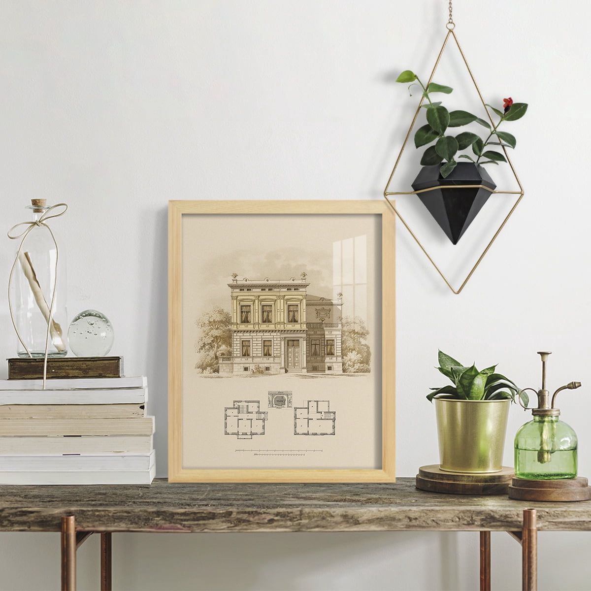 Estate and Plan III -Framed Print w/glass-Natural Wood