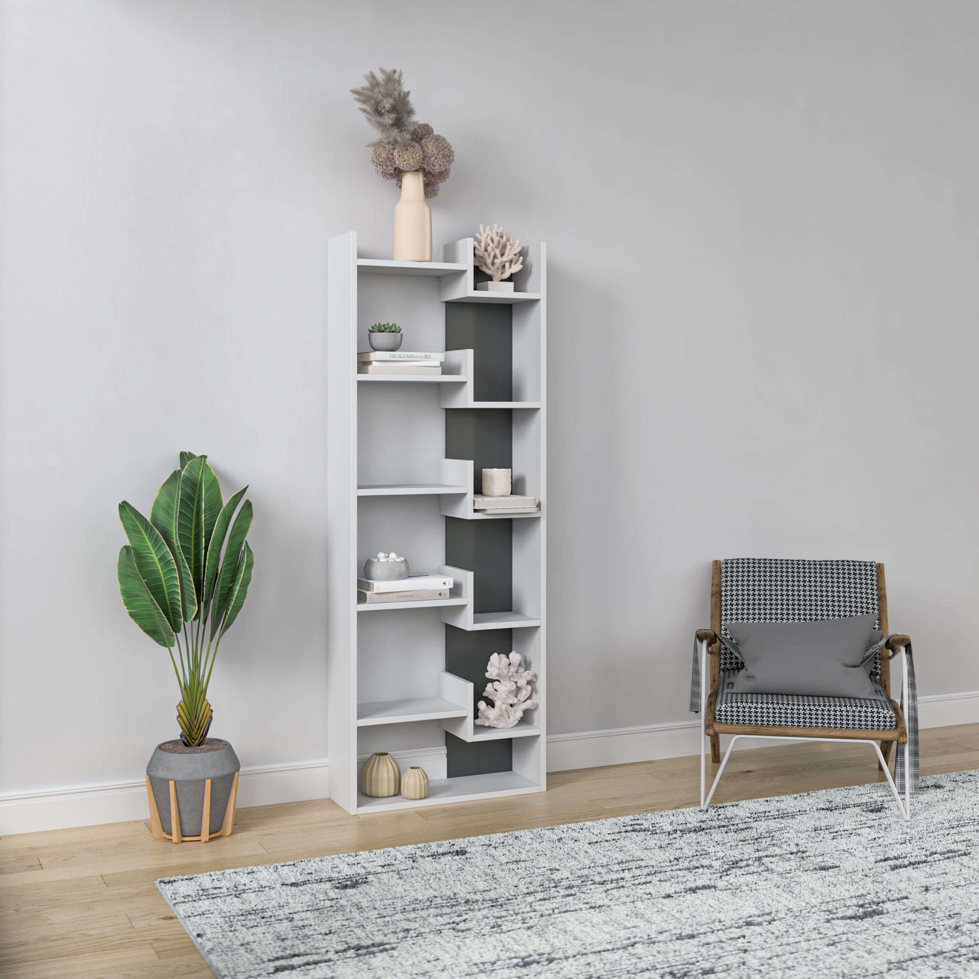 Ada Home Decor 5 Shelf Bookcase Multiple Tier Open Shelf Modern Book Shelves, White/Black