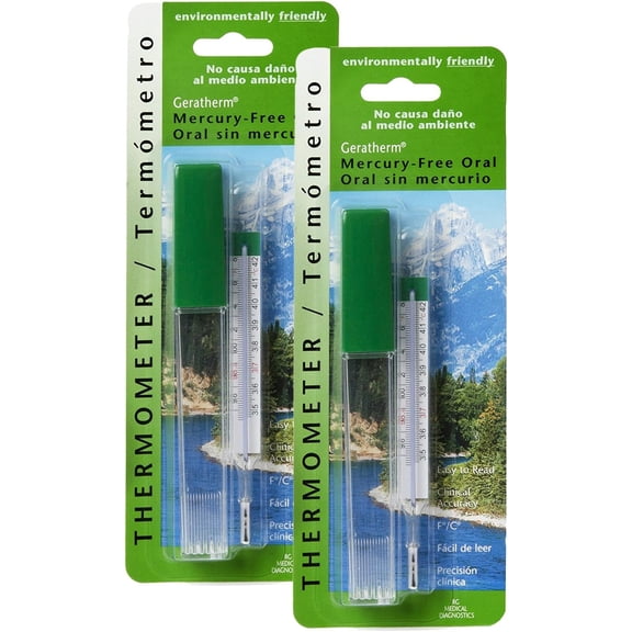Mercury Free Oral Glass Thermometer, Pack of 2
