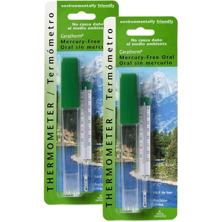 Mercury Free Oral Glass Thermometer, Pack of 2