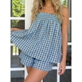 thumbnail image 2 of Women 2 Piece Lounge Set Plaid Summer Pajama Set Sleeveless Peplum Cami Top and Wide Leg Shorts Set Beachwear Vacation Outfits, 2 of 8
