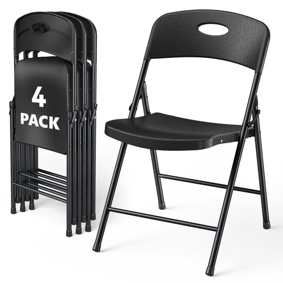 WASUHE 4 Pack Black Folding Chairs with Enhanced Iron Frame, Stackable Plastic Folding Chairs for Party, Wedding, Meeting Room, Weight Capacity 350 lbs