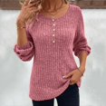thumbnail image 2 of YDLCAFD Elbow Length Sleeve Tops for Women New Round Neck Stripe Milled Solid Colour Button Patchwork Long Sleeve T Shirt for Women Rirow Womens Tank Tops Ladies Long Sleeve Tops, 2 of 5