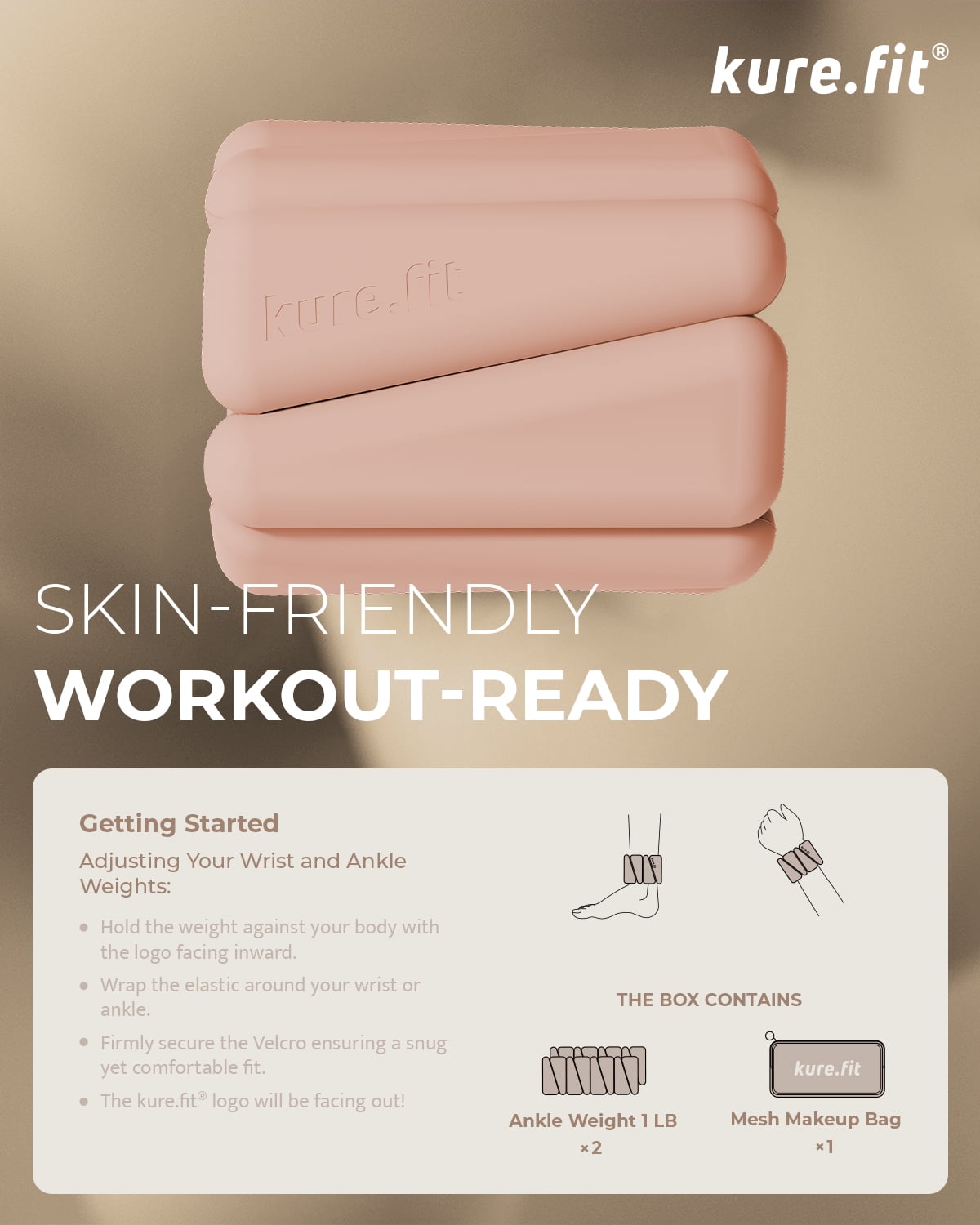 kure.fit Wrist and Ankle Weights for Women, Pilates Weighted Bangles for Home Workouts, 1 lb Each, Set of 2