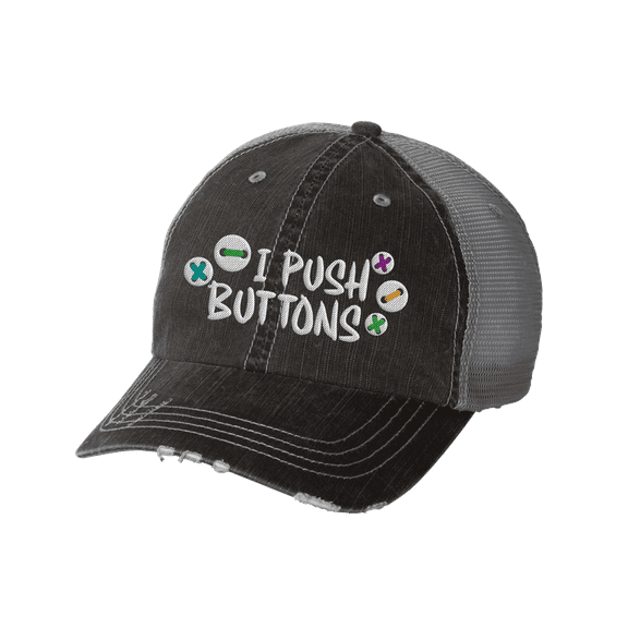 Women's Embroidered I Push Buttons Distressed Baseball Cap, Black