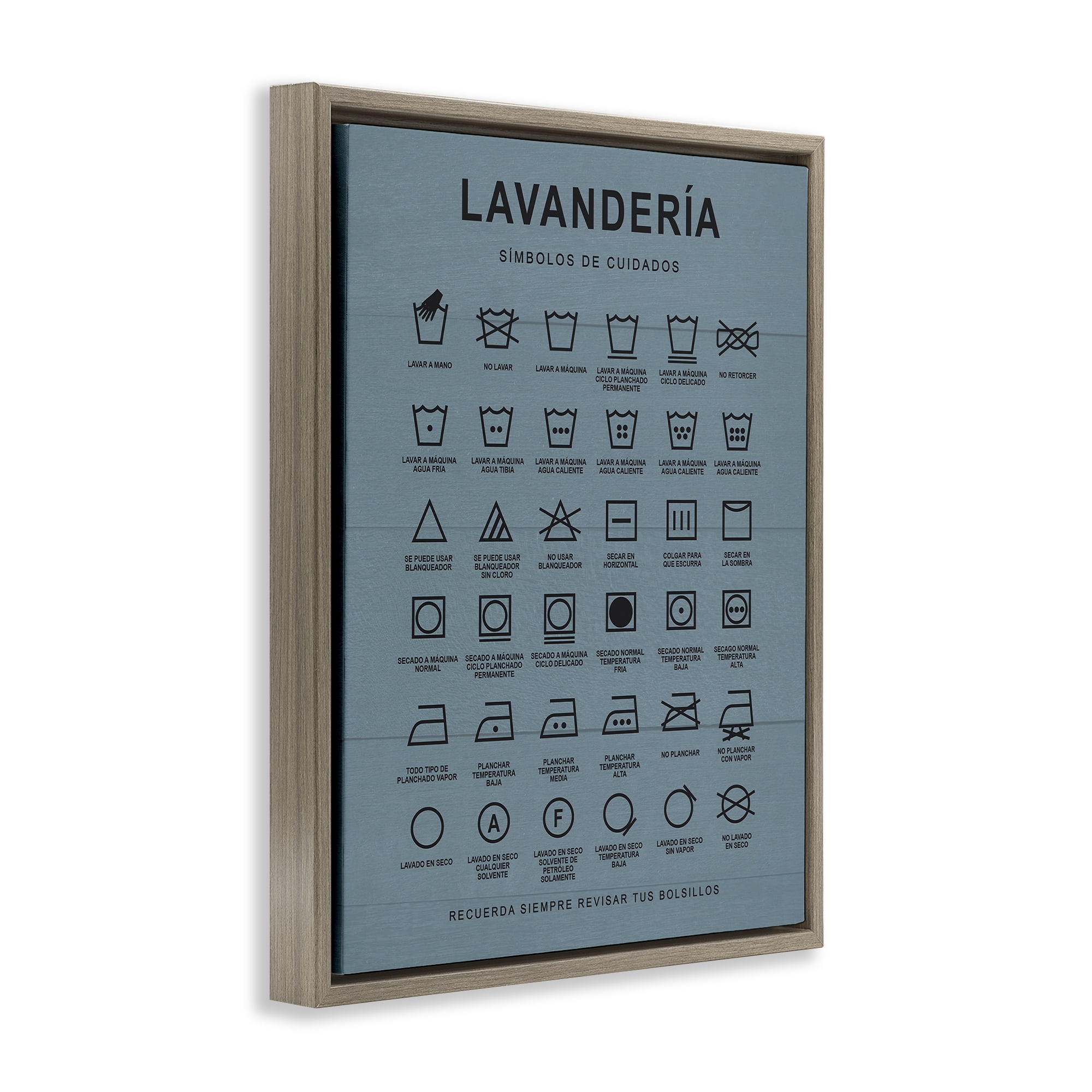 Stupell Industries Guía de Lavado de Ropa, Azul Bath & Laundry Painting Brown Floater Framed Art Print Wall Art, 17 x 21