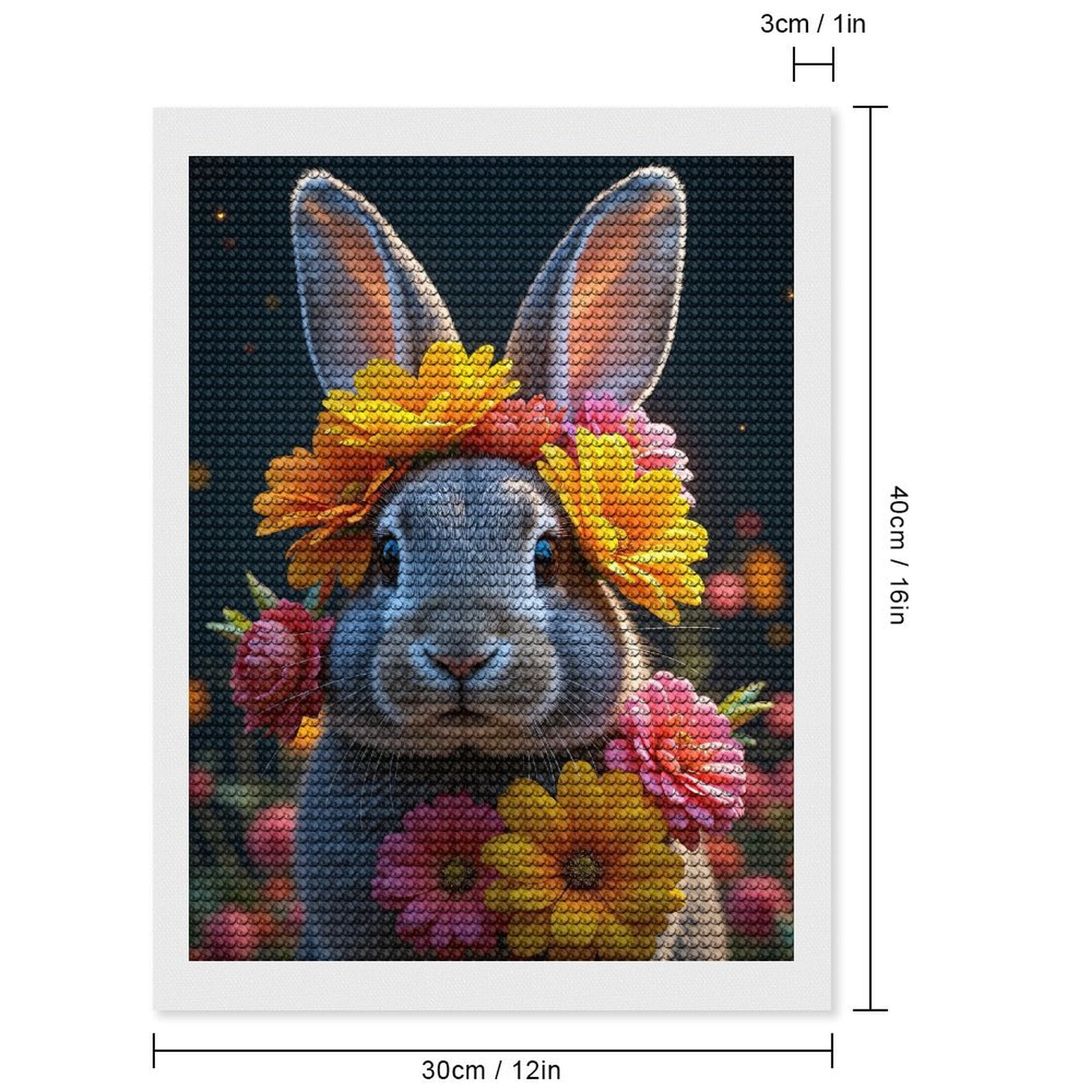 Diamond Art Kits for Adults, Rabbit With Vibrant Floral Crown 5D Diamond Painting Kits for Adults Beginners, DIY Full Drill Diamond Painting, Gem Art and Crafts 12x16