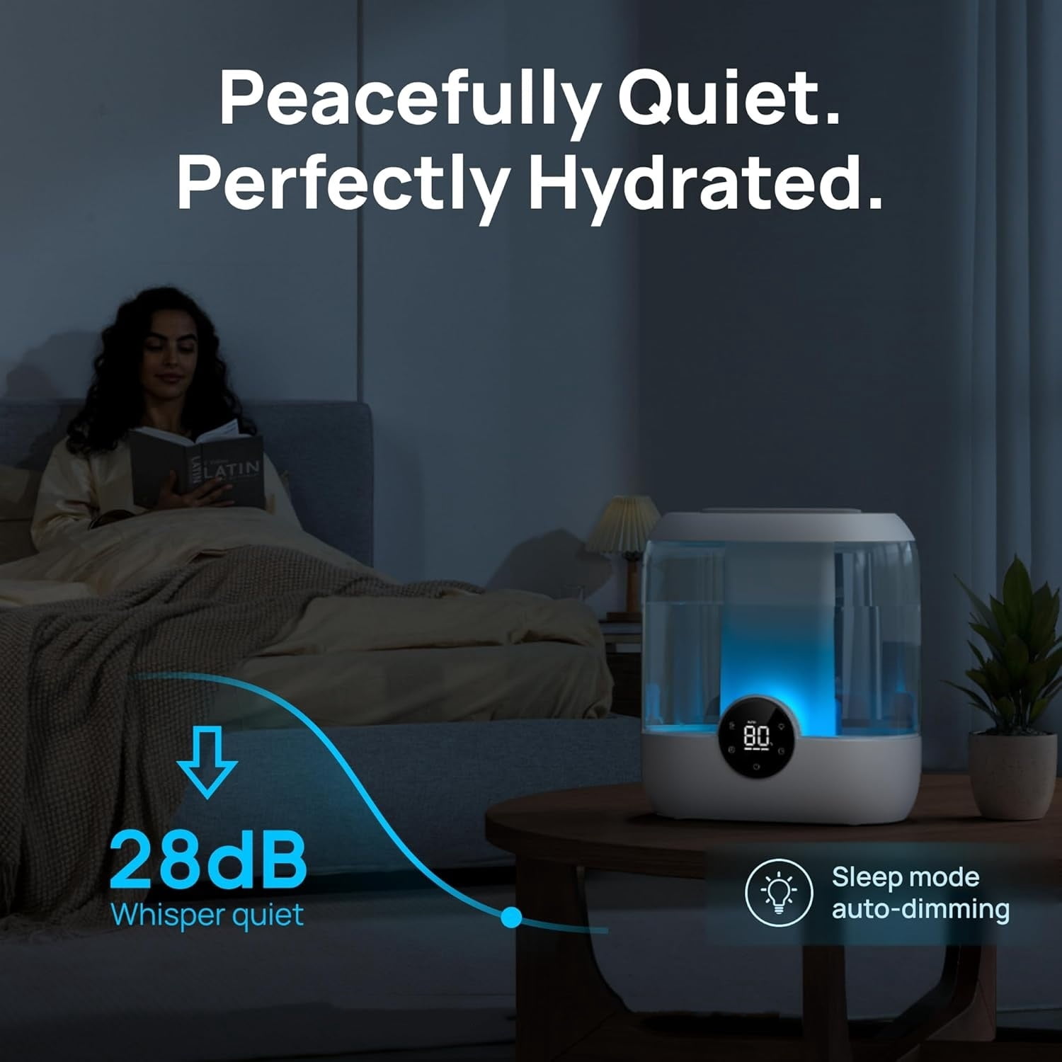 Smart Humidifiers for Bedroom, 6L Top Fill Supersized Cool Mist Humidifier for Large Room, 60 Hour Runtime, Quiet Ultrasonic Humidifiers for Plants, Baby, Indoor, Home, Night Light, White