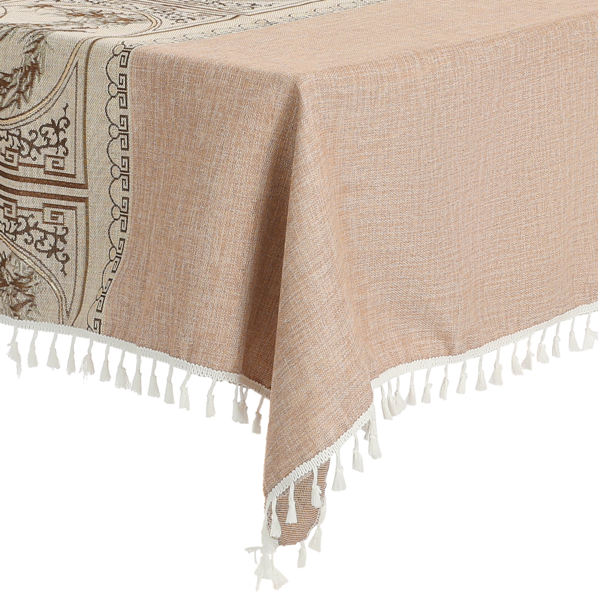 Unique Bargains Rustic Tablecloth Cotton Linen Waterproof Table Cover with Tassels, Garden Coffee 55"x87"