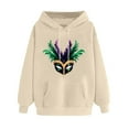 thumbnail image 3 of VBTAPA Mardi Gras Hoodies for Women Carnival Mask Graphic Print Hooded Sweatshirt Drawstring Pullover Hoodie with Kangaroo Pocket Beige XXL, 3 of 6