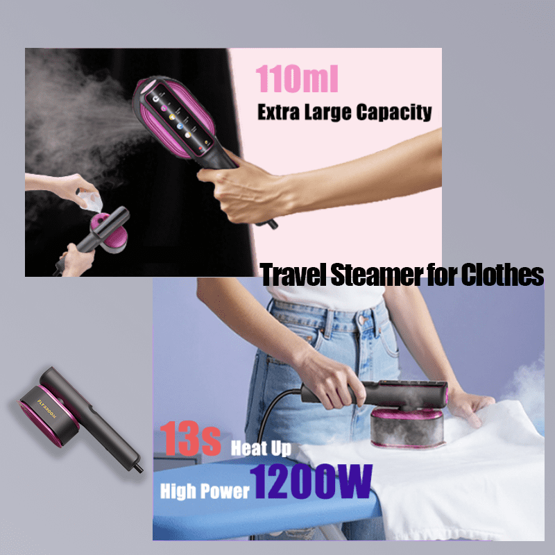 Travel Garment Steamer, 1200W 2-in-1 Steam and Dry Iron LED Display with 5 Modes 110–120V