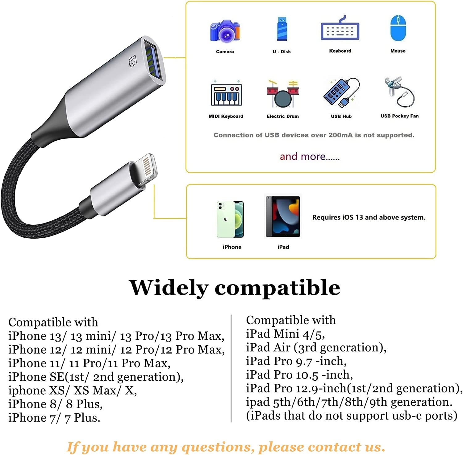 Buy USB Camera Adapter for iPhone [Apple MFi Certified], Lightning to