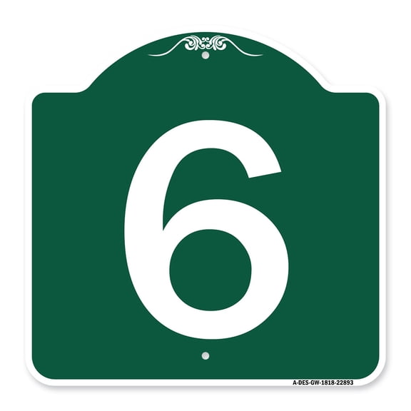 SignMission A-DES-GW-1818-22893 18 x 18 in. Designer Series Sign - Sign with Number 6, Green & White