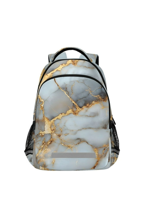 White Gold Marble Backpack Elementary School Bag Bookbag Travel Rucksack