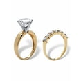 thumbnail image 2 of PalmBeach Jewelry Round Cubic Zirconia 2-Piece Solitaire and Prong-Set Wedding Ring Set 4.20 TCW in Solid 10k Yellow Gold, 2 of 6