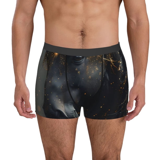 Balery Black And Gold White Horse Calzoncillos bóxer para hombre, ropa interior de algodón suave y transpirable con cinturilla de nailon-XX-Large