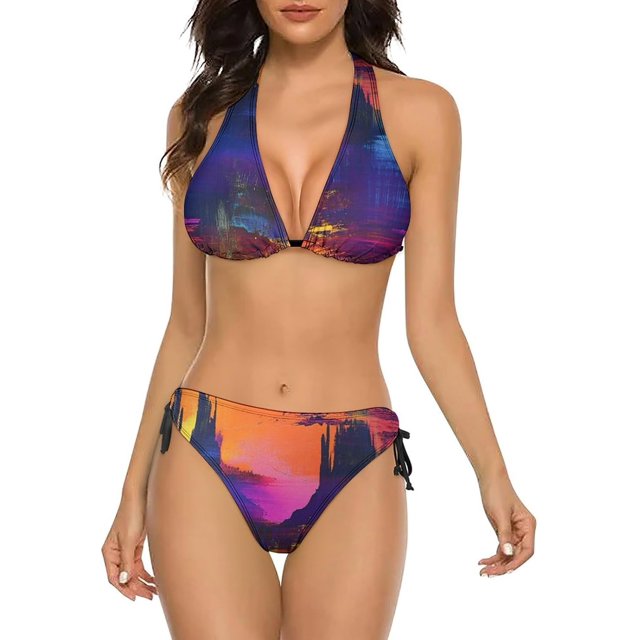 NICKSUN Women's Bikini Sets, Cute Print Two Piece Bathing Suits Sexy Halter Padded Bikini Swimsuits