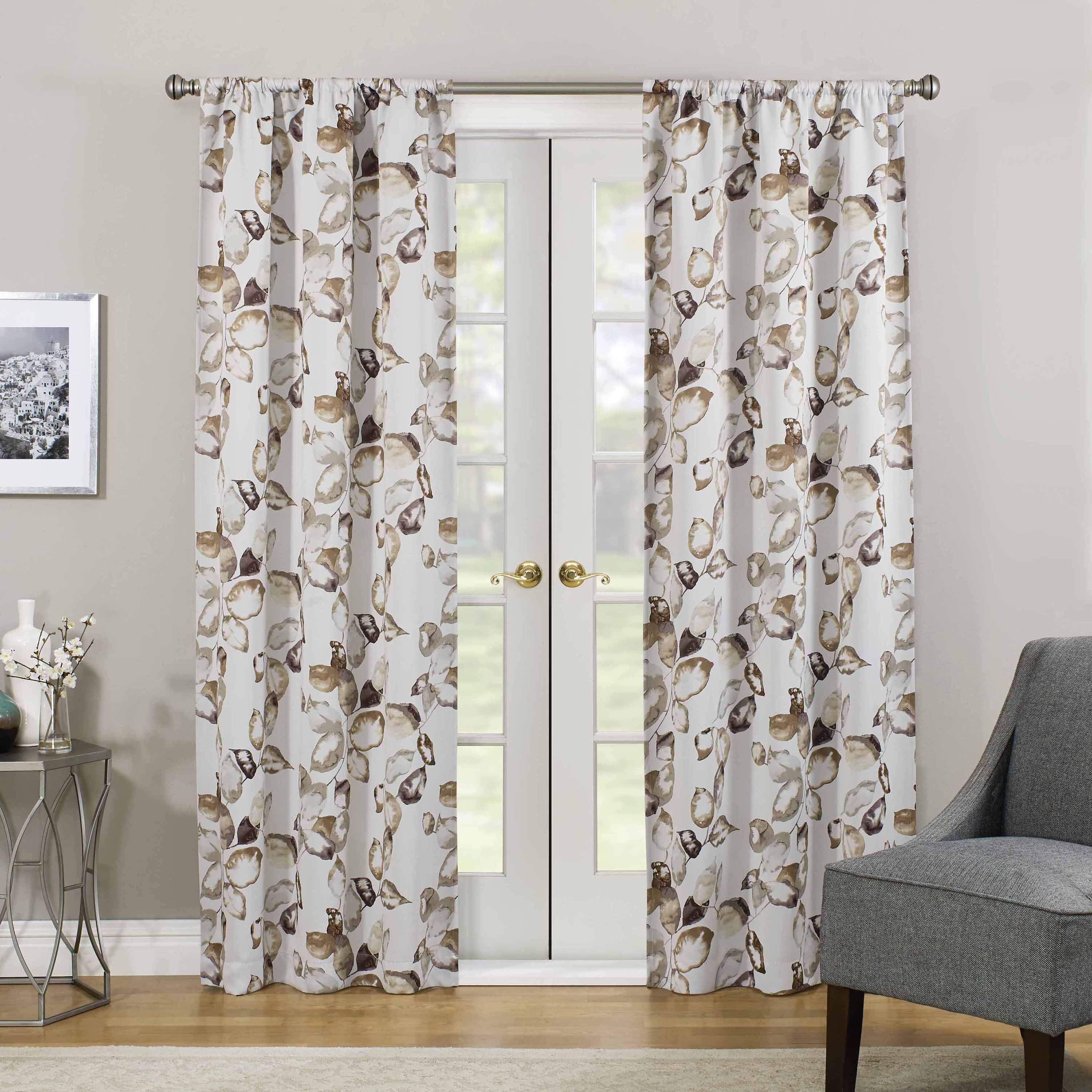 Eclipse Paige Floral Print Room Darkening Rod Pocket Single Window Panel, Birch, 37 x 63