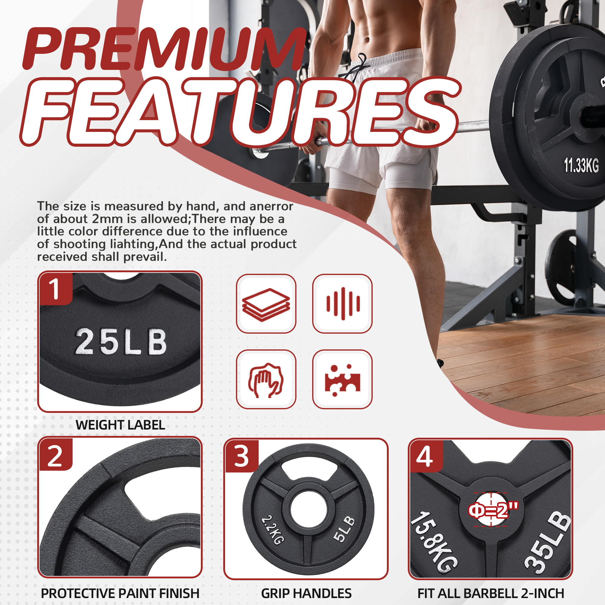 FlexWave 70LB-210LB barbell plate set, 6-foot Olympic bar + cast iron barbell plate, waterproof double scale, home and commercial use can meet a variety of needs