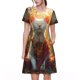 thumbnail image 1 of Disketp Sunshine Flower Meditating Cat para Vestido de Manga Corta para Mujeres, Vestidos de Verano para Mujeres, Casual y Holgado para la Playa, 1 of 6