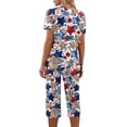 thumbnail image 6 of 4th of July Women's Pajama Set 2 Pieces Soft Comfy Pajamas Red Blue Flag and Star Print Short Sleeve Capri Pants Pjs Set with Pockets, 6 of 6