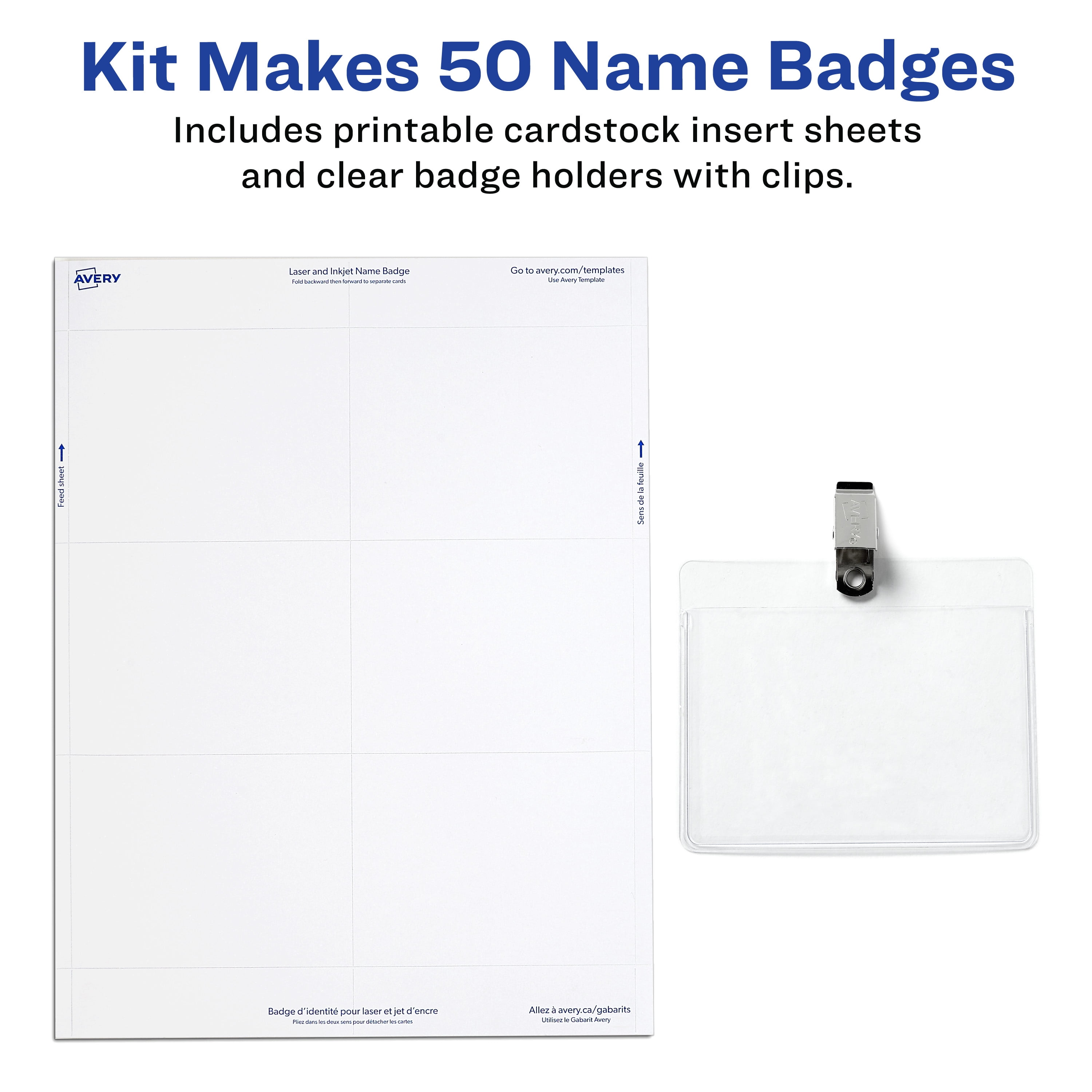 Avery Name Badges with Clips, 3" x 4", 50ct (74536)