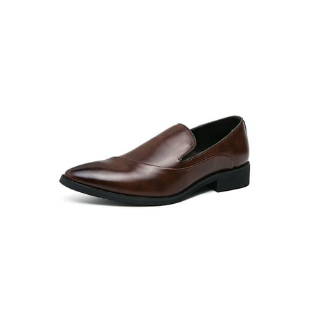 

UKAP Mens Dress Shoes Pointed Toe Leather Shoe Slip On Oxfords Lightweight Loafers Men Flats Business Fashion Brown 10
