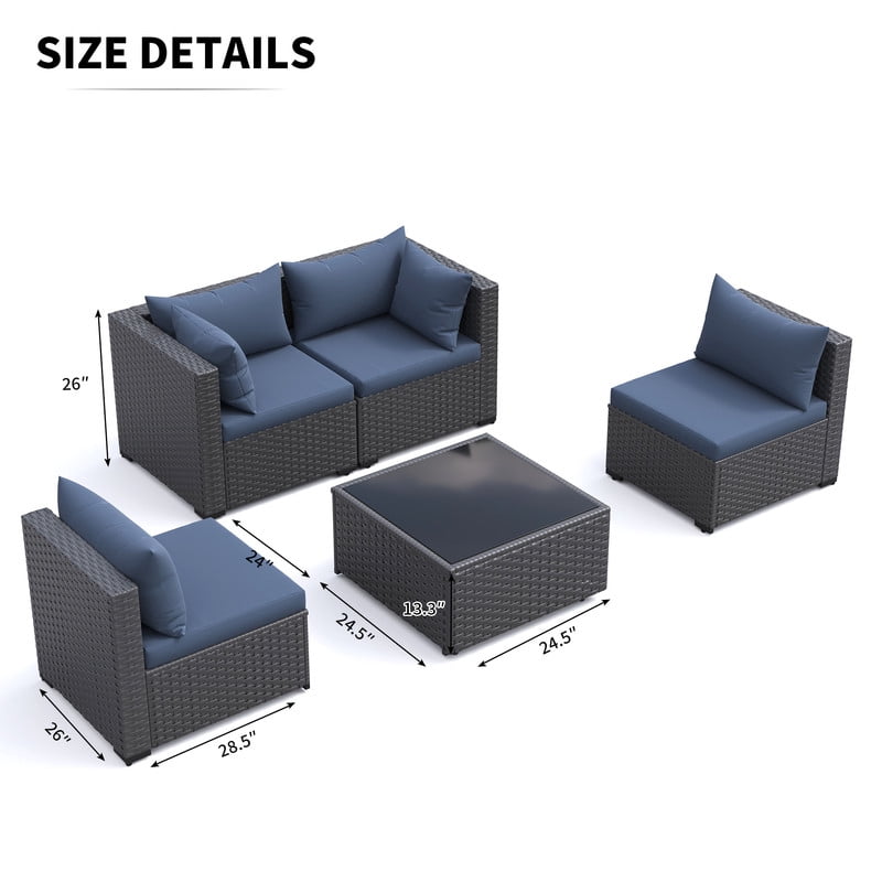 ELPOSUN 5 Pieces Patio Furniture Set, Outdoor Furniture Sectional Rattan Sofa for Backyard Garden Navy