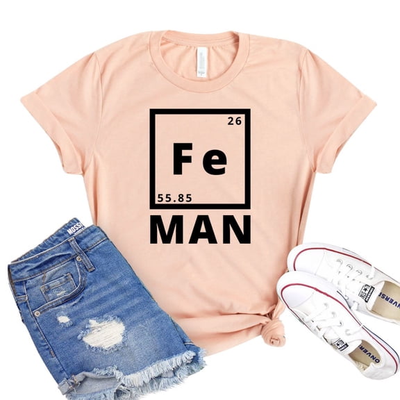 Fe Man T-shirt Youth Tshirt Women's Geek Shirt Chemistry Humor Shirts Superhero Gift Science Element Tee