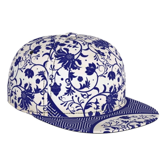 Hirioo Blue And White Porcelain Pattern for Baseball Cap Men Cap Flat Brim for Men Women Teens Adjustable Baseball Cap