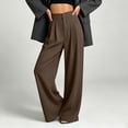 thumbnail image 2 of Kaemgyyd Dress Pants Women Wide Leg Work Business Trousers Casual Loose Slacks Flowy Pant Button High Waisted Pleated Clothes（Brown,Large）, 2 of 6