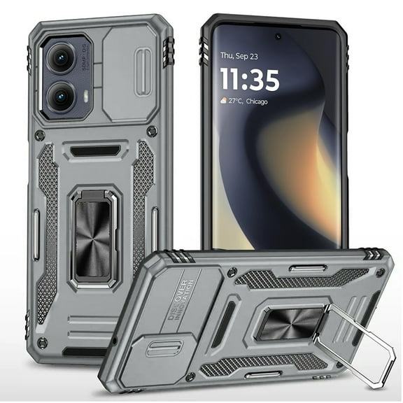 For Motorola Moto Edge 5G 2024 Hybrid Case with Rotation Ring Stand Shockproof & Camera Window TPU Armor Dropproof Cover ,Xpm Phone Case [ Gray ]