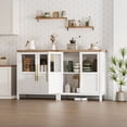thumbnail image 4 of Almacenamiento elegante y funcional para el recibidor – Aparador de 73 cm con puertas de vidrio y estante – Mueble rústico blanco con detalles en madera natural para cocina–Contraste blanco y madera, 4 of 8