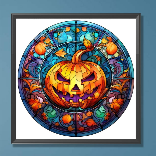 Cuadros Decorativos 5D bricolaje ronda completa taladro diamante pintura Halloween miedo vidriera hogar arte Wdftyju de costura negro 4 estilos