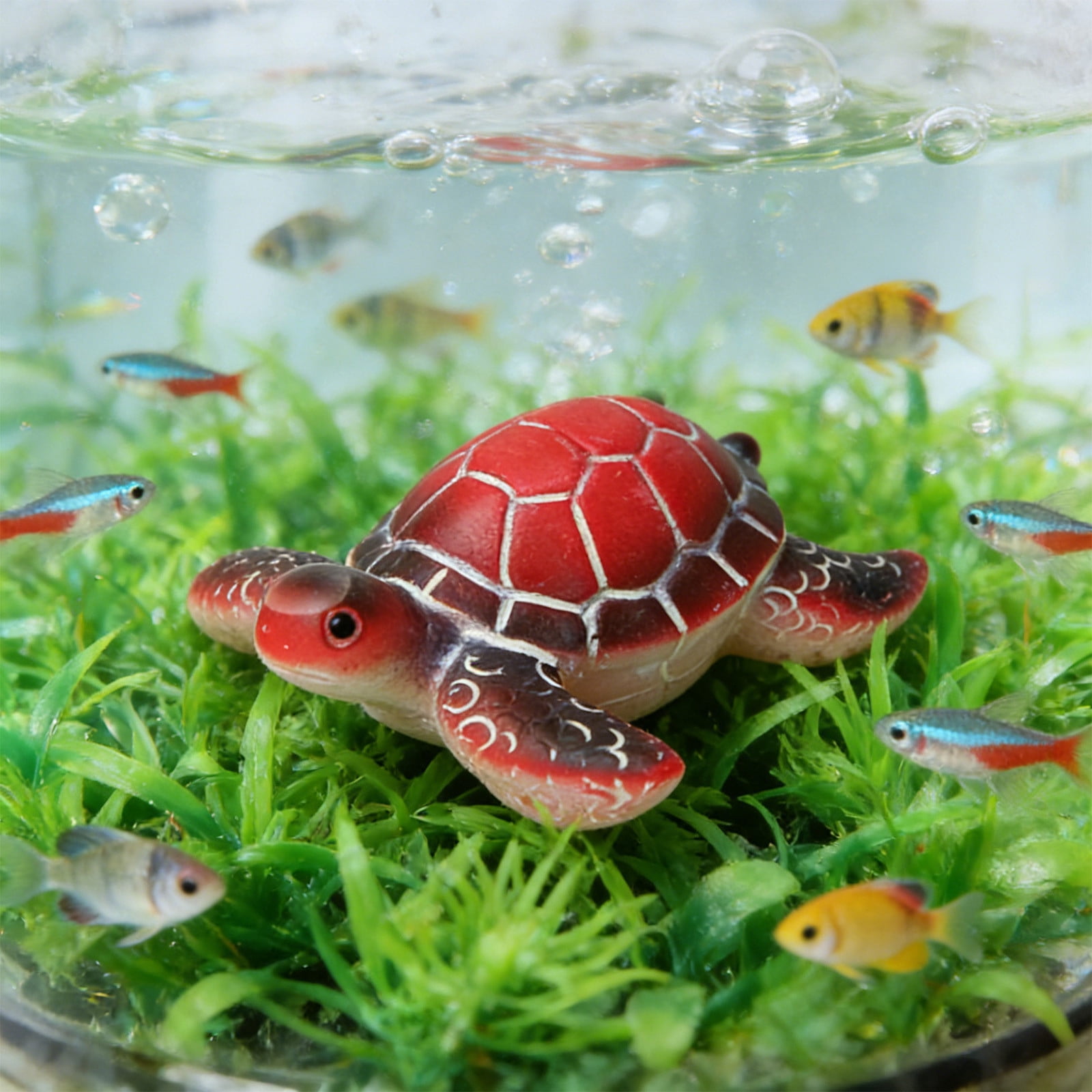 Aquarium Decor Glowing Turtle Ornament for Fish Tank, Luminous Underwater Figurine for Aquatic Scenery & Night Viewing, Red, by IHXORA