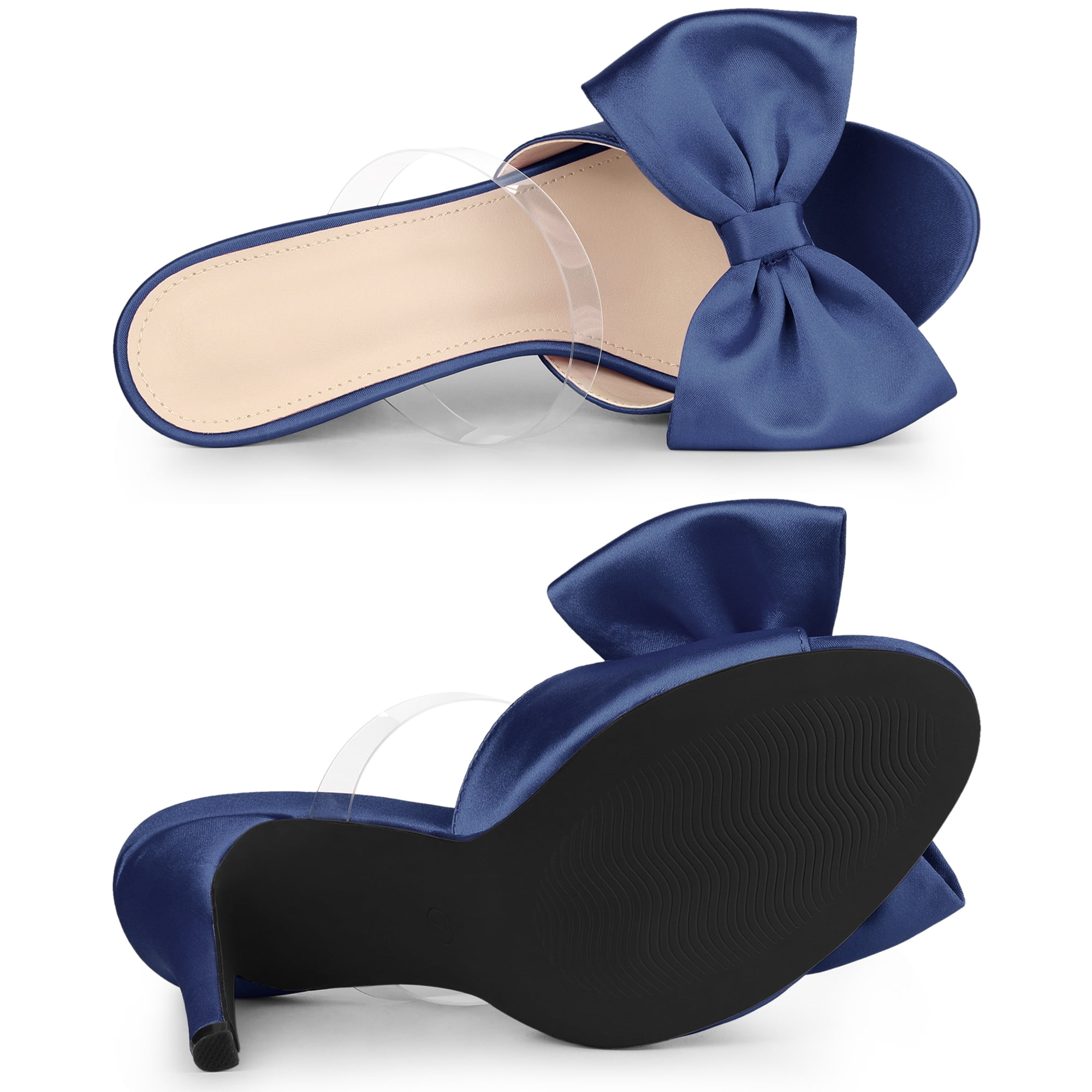 DARING DIVA Women's Elegant Bow Stiletto Heels Stylish Summer Sandals Navy Blue 6.5