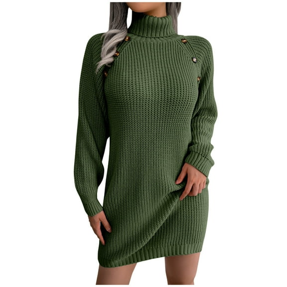 Mock Neck Sweater Dress for Women Solid Color Long Sleeve Knitted Dress for Fall Winter Loose Cable Knit Mini Dress