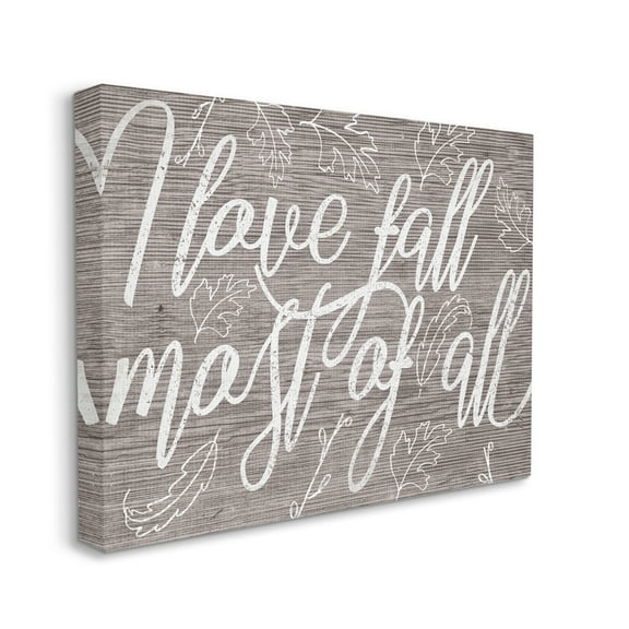 Stupell Industries Rustic I Love Fall Phrase Charming Wood Pattern Landscape Painting Gallery Wrapped Canvas Art Print Wall Art, 16 x 20