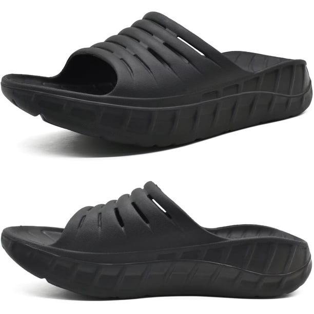 Sandalias de recuperación para hombre KuaiLu con soporte de arco y amortiguación, negras, talla 10