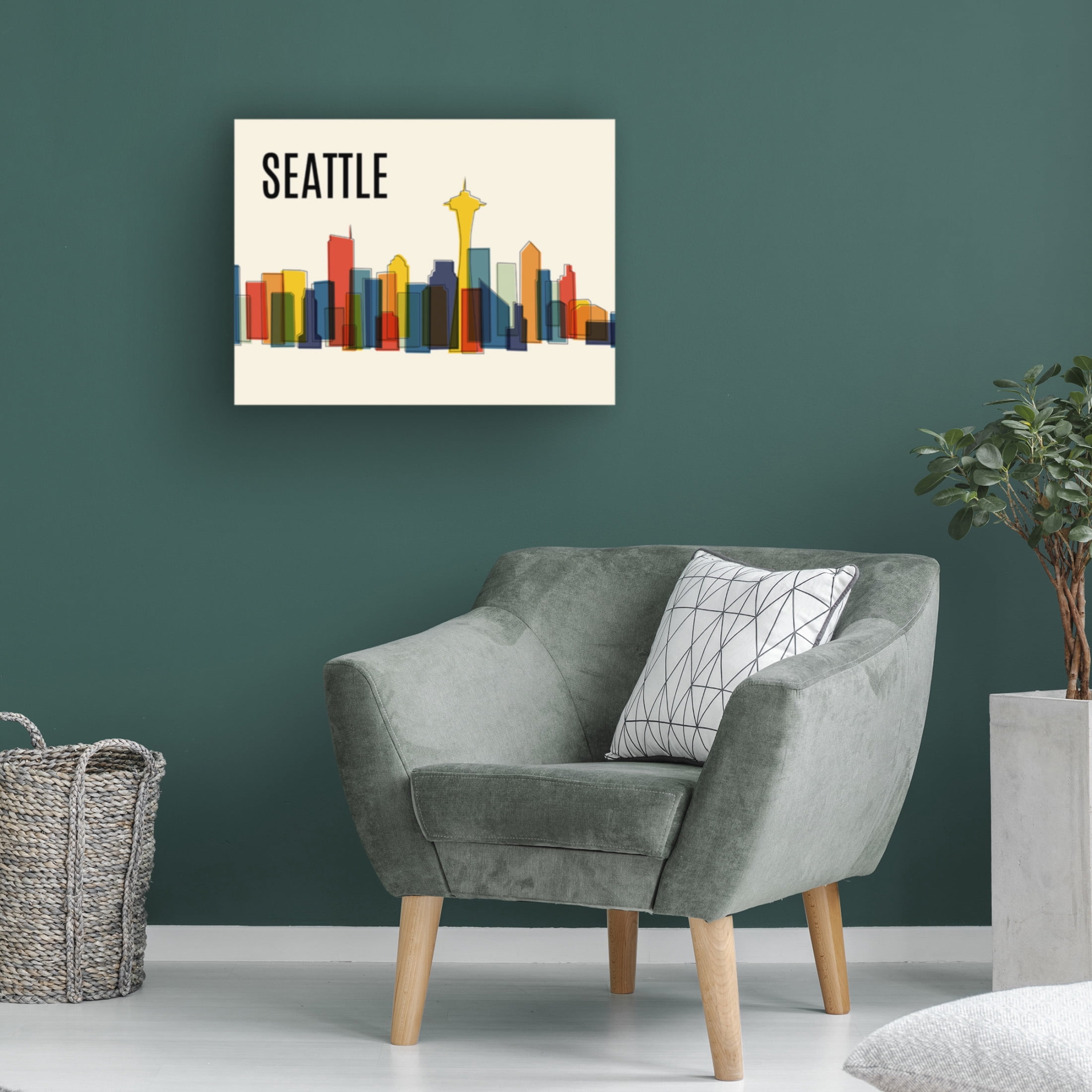 Canvas Wall Art - Tom Quartermaine 'Seattle Mid Century Modern Cityscape' Wall Art for Living Room, Bedroom, or Office Décor by Trademark Fine Art - 32 x 24 Inches