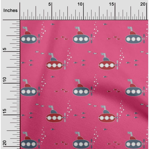oneOone Cotton Poplin Pink Fabric Submarine & Fish Ocean Dress Material Fabric Print Fabric By The Yard 42 Inch Wide