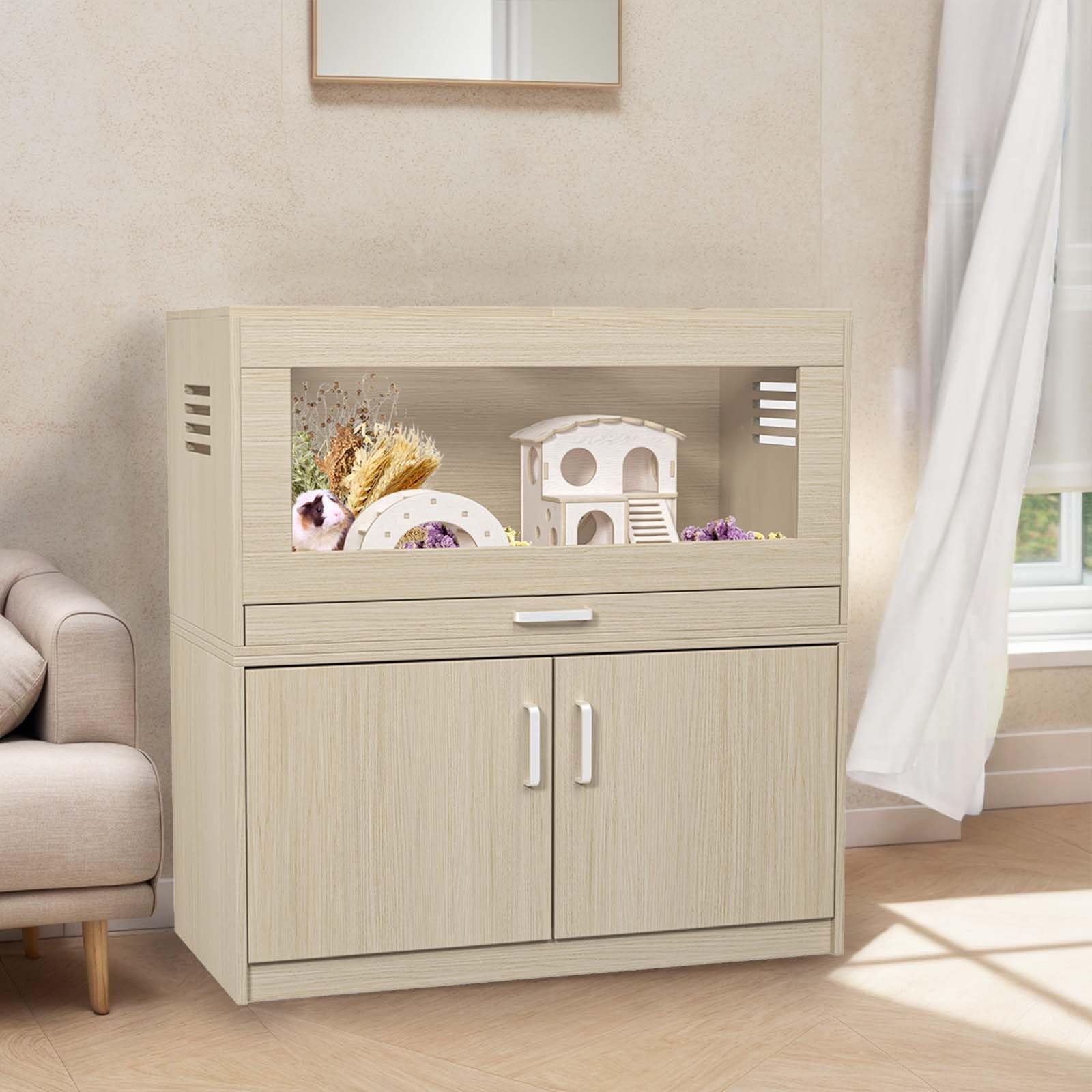 Durable Wooden Hamster Cage With Acrylic Windows, Storage Cabinet, And Openable Top – Perfect For Guinea Pigs, Rabbits, And Small Animals