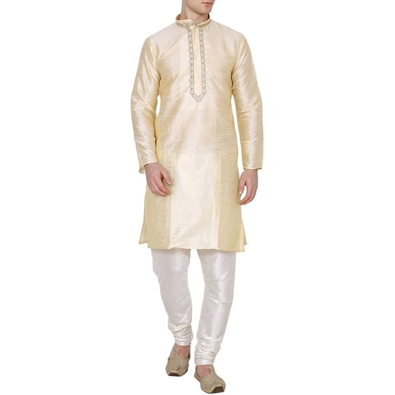 Royal Kurta Men's Dupion Silk Embroidered Kurta Pyjama Gold